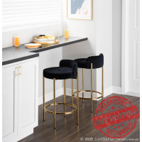 Lumisource B26-CHLOE AUVBK2 Chloe Contemporary Counter Stool in Gold Metal and Black Velvet - Set of 2